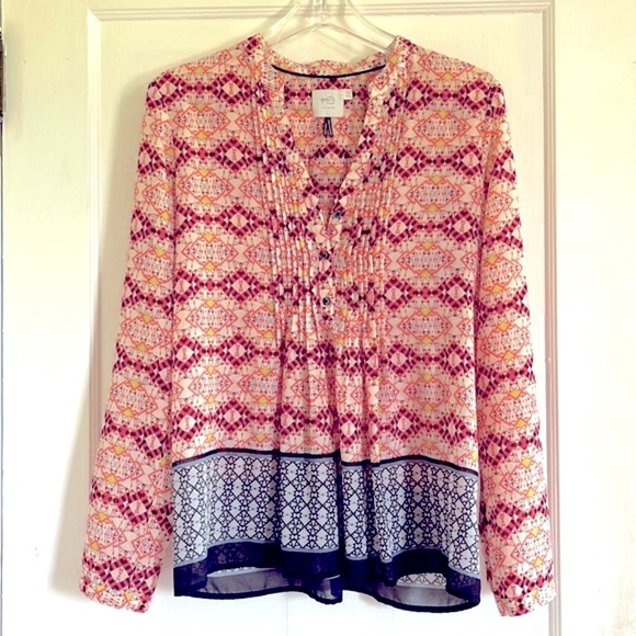 Anthropologie Brand (HD in Paris) Geometric Print Popover L-Sleeve - Picture 2 of 7